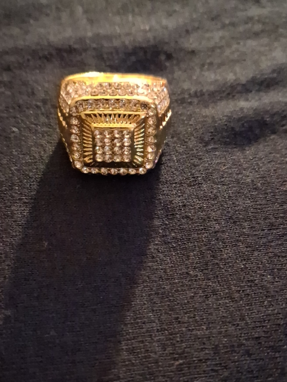 Gold-Tone Men's Square Cluster Ring with Clear Stones Size 9